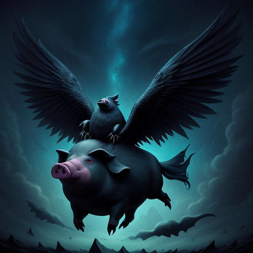 Winged Pig Confronts Celestial Darkness