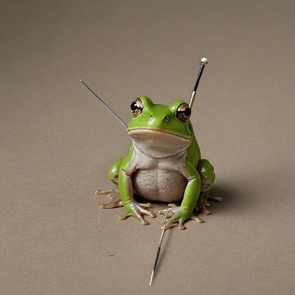 Frog with a needle in its head