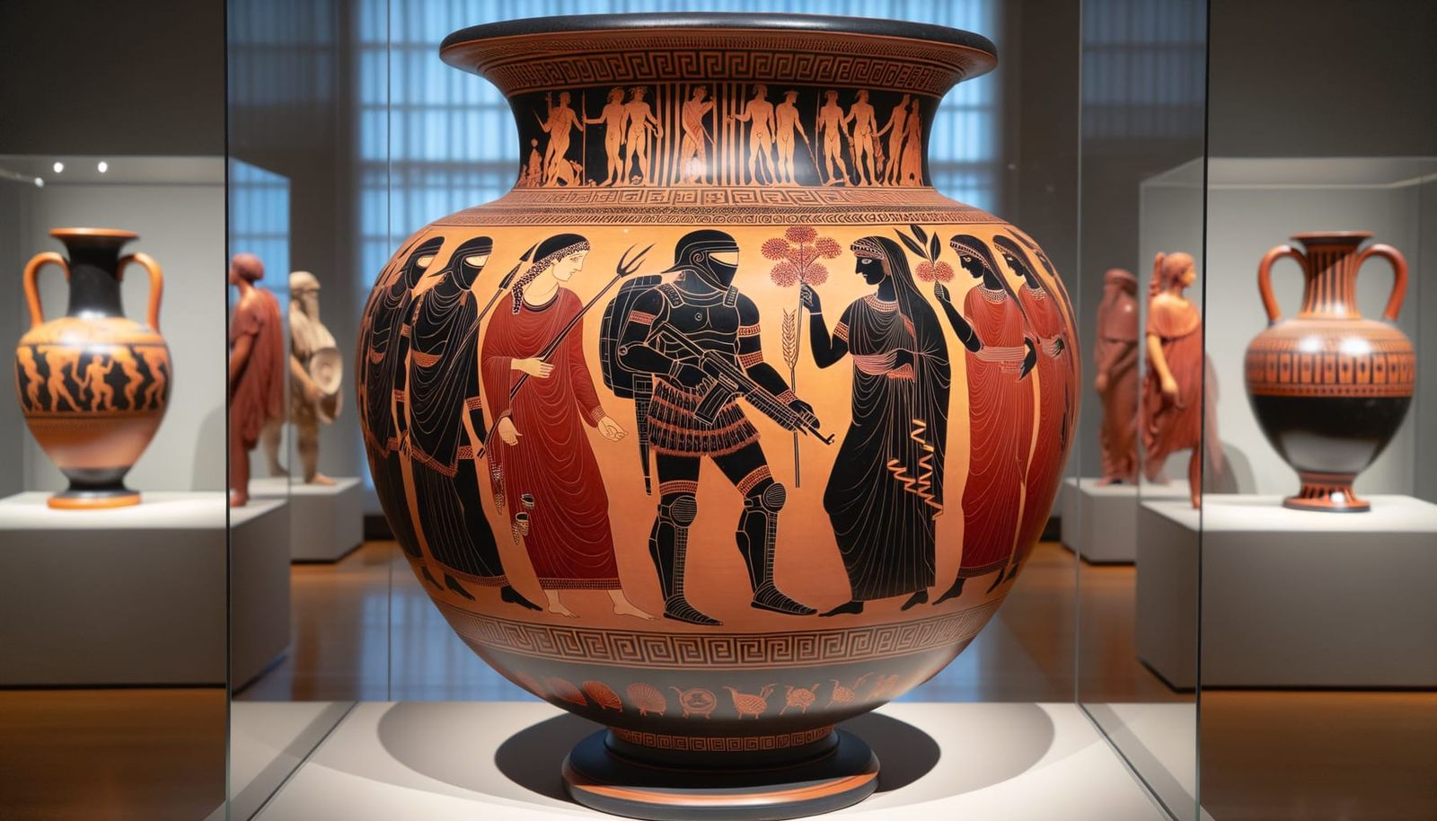 Hellenistic Vase with Futuristic Soldiers in Red-Figure Styl...