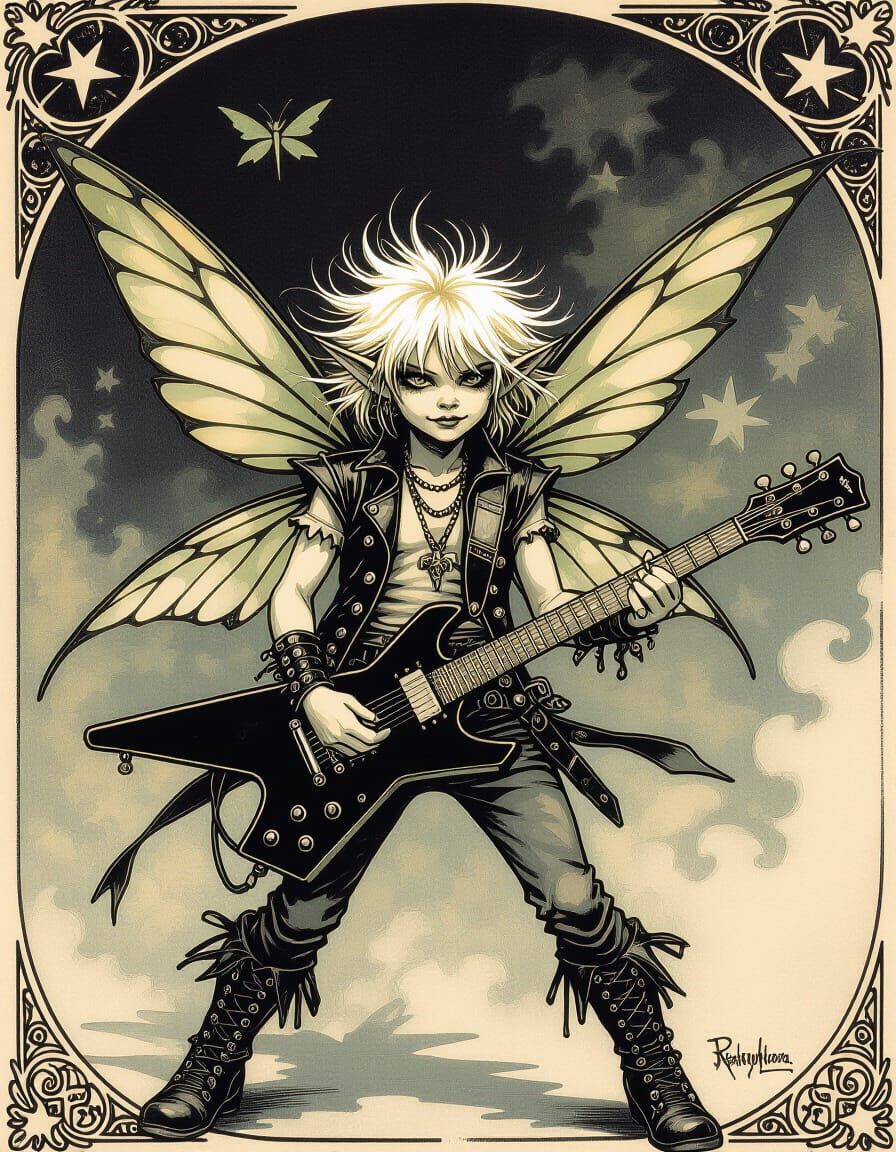 Punk Rock Fairies in Arthur Rackham Style