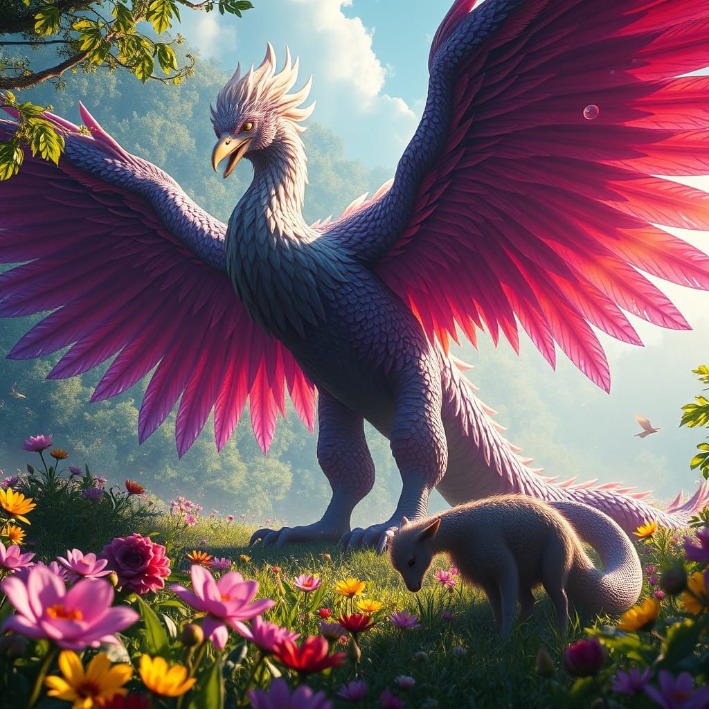 Dark Fantasy Creature Reigns in Vibrant Meadow