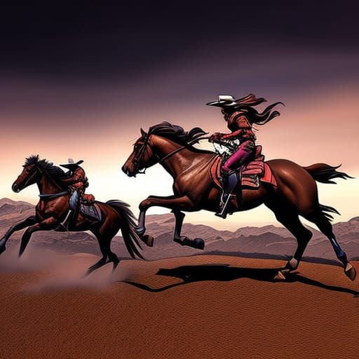 Cowgirls on Desert Adventure in Comic Book Art