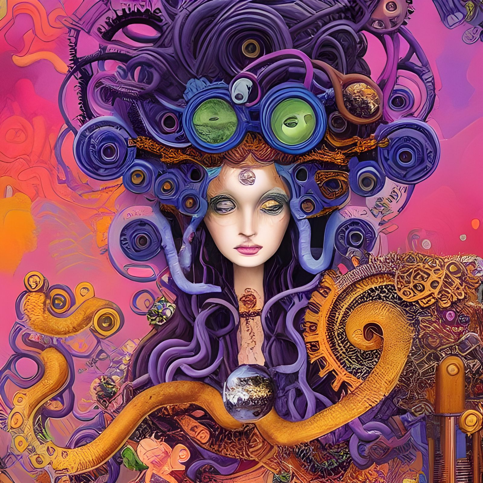 Steampunk Medusa in Lisa Frank Style
