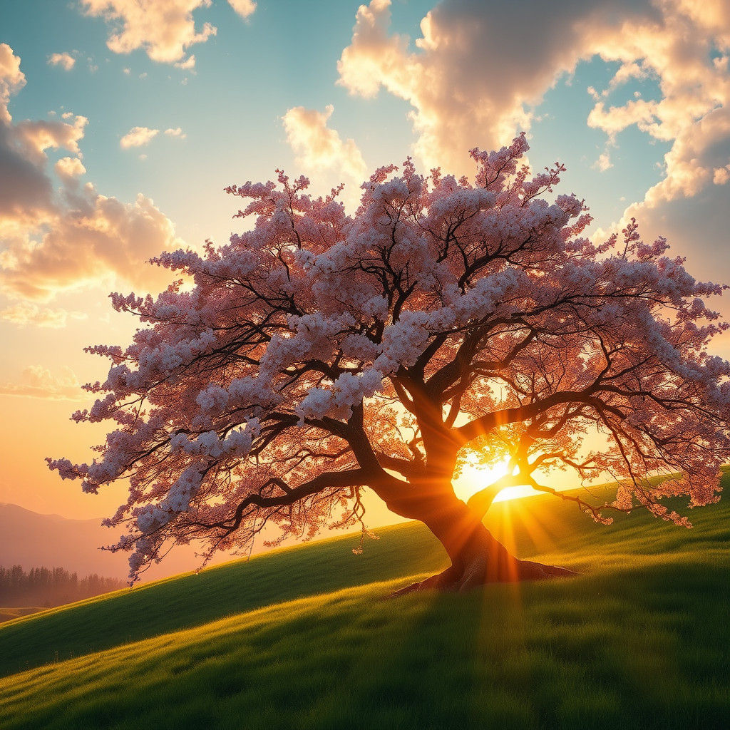 Sakura Tree at Sunrise: Fantasy Concept Art