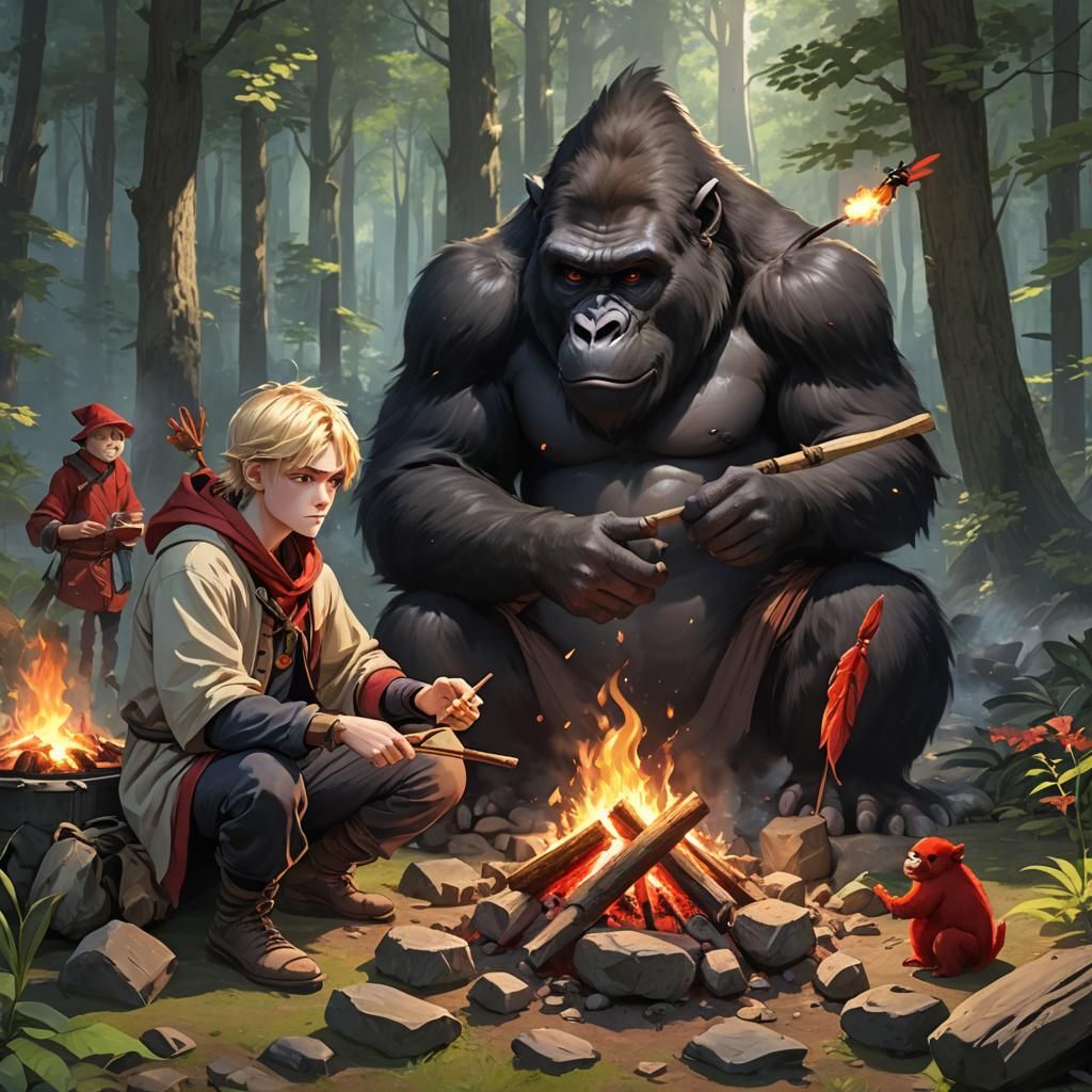 Wizard and Familiars in Forest: 3D Anime Art