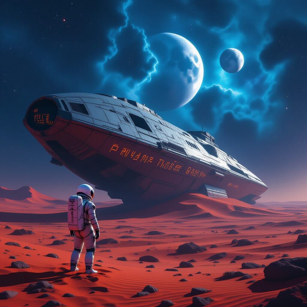 Astronaut Discovers Alien Spaceship on Crimson Planet