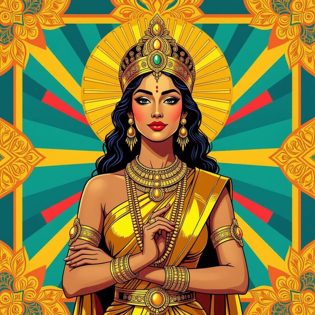 Goddess of Gold in Vibrant Pop Art Style