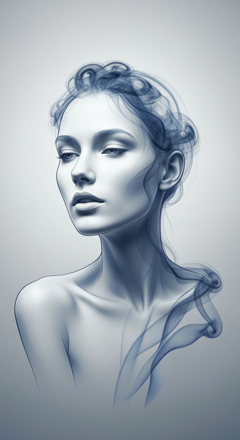 Ethereal Lady Portrait in Blue Smoke