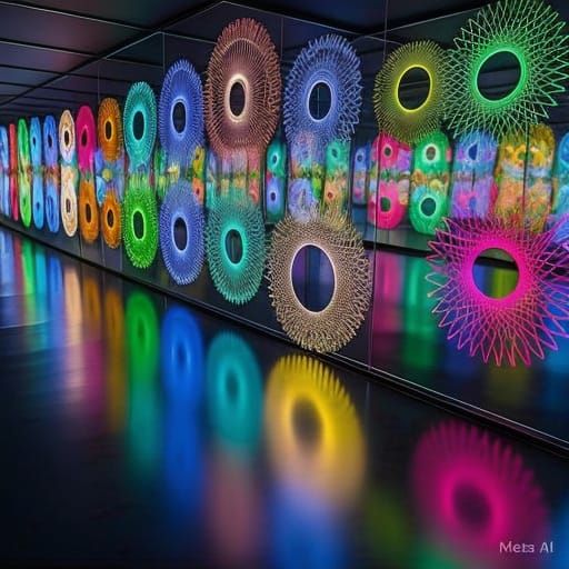 Surreal Infinity Mirrors Display with Hypnotic Spirograph Pa...