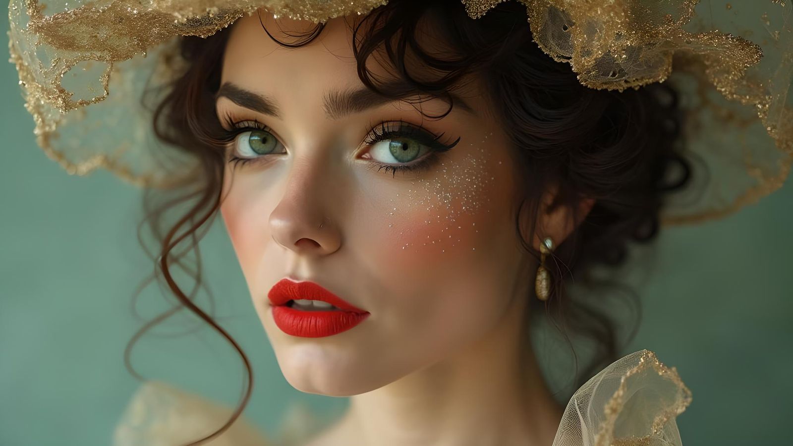 Kitschy Pinup Lady with Gossamer Veil