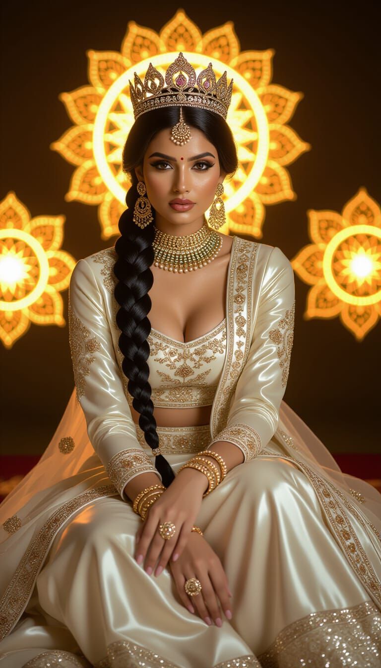 Woman with Crown Braid in Indian Style, Hyper-Realistic Phot...
