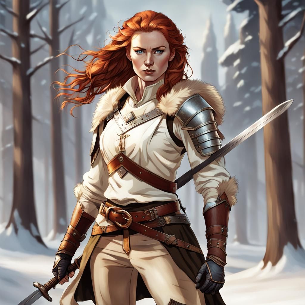 Red-Haired Female Warrior Ready for Winter