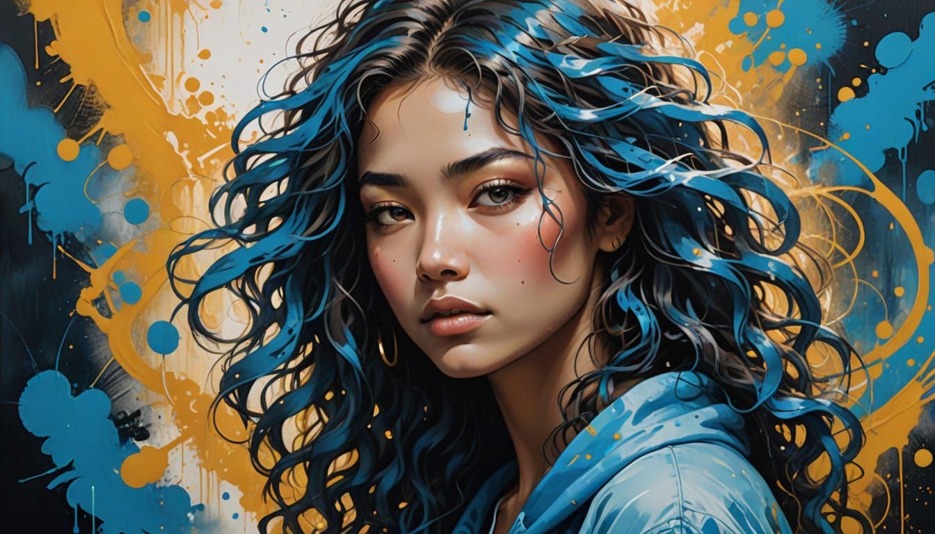 Ethereal Blue Goddess in Vibrant Street Art