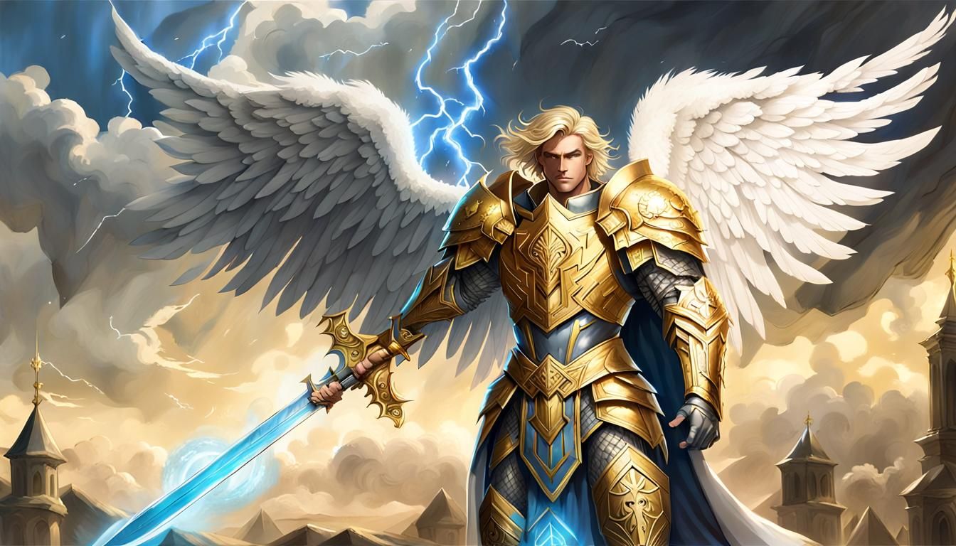 A male paladin in a adorned golden plate armor.