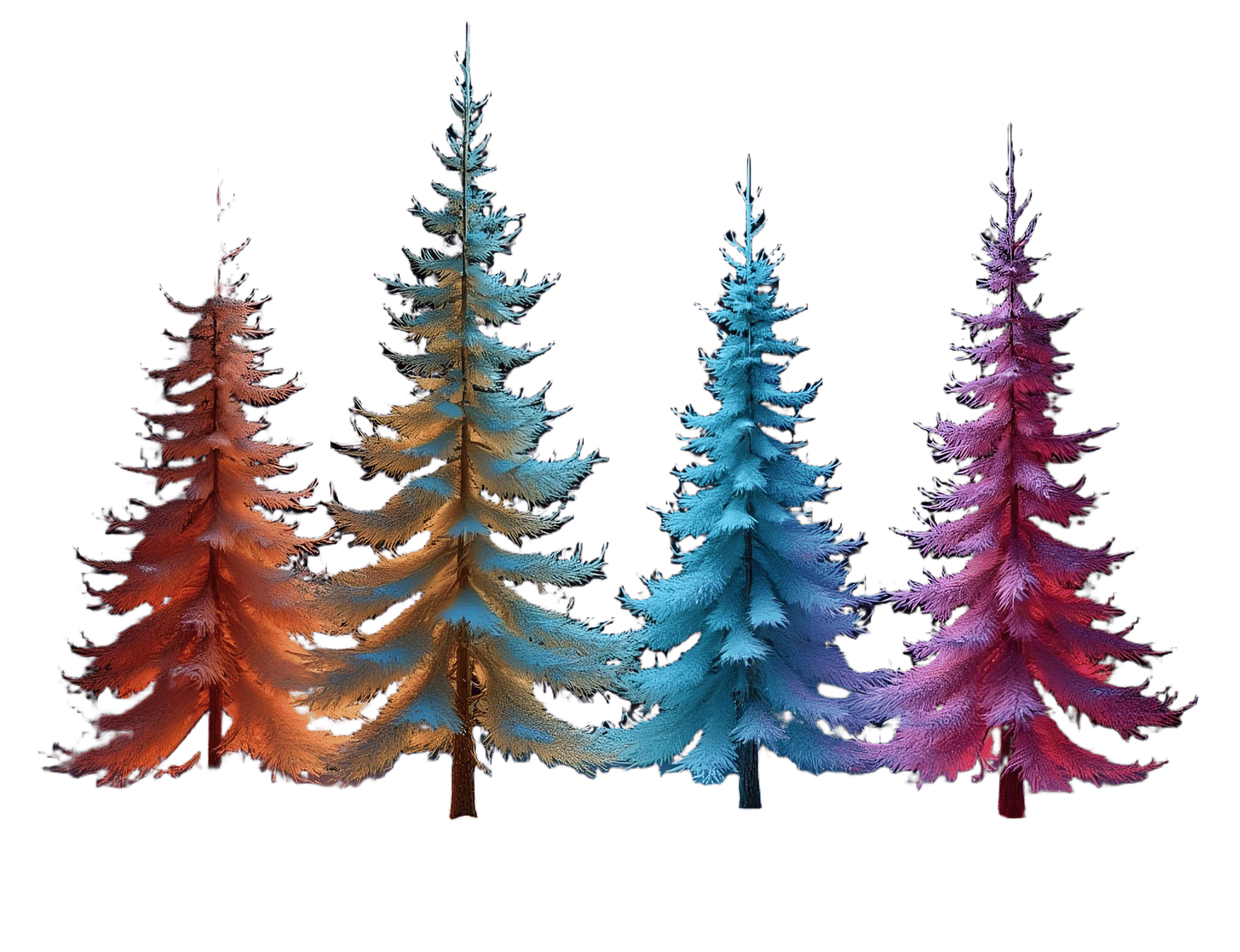 Christmas Trees: Line Drawings on Black, Digital Art