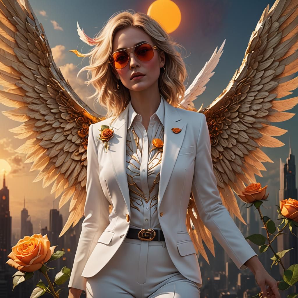 Girl in White Suit with Laser, Digital Art