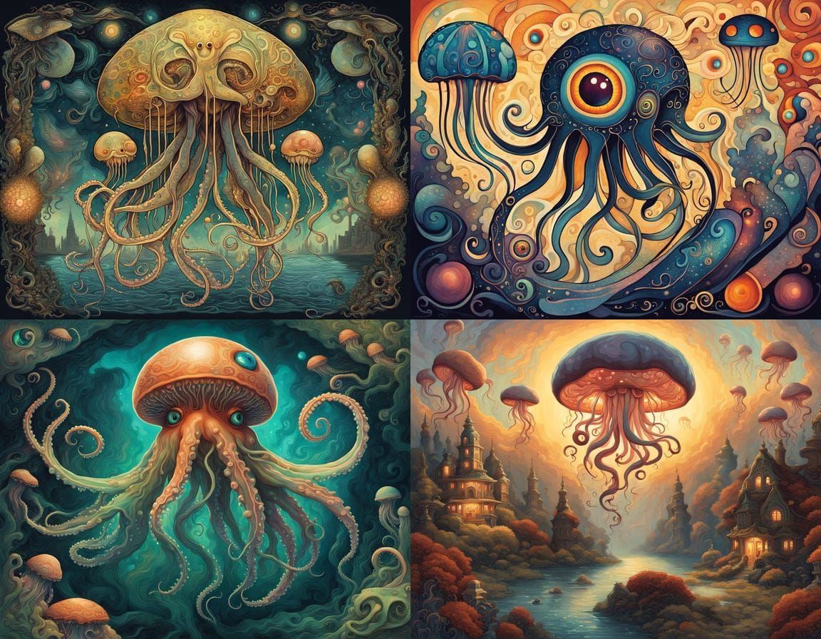 Colourful Mutated Jellyfish Octopus Gonk Creature in Art Nou...