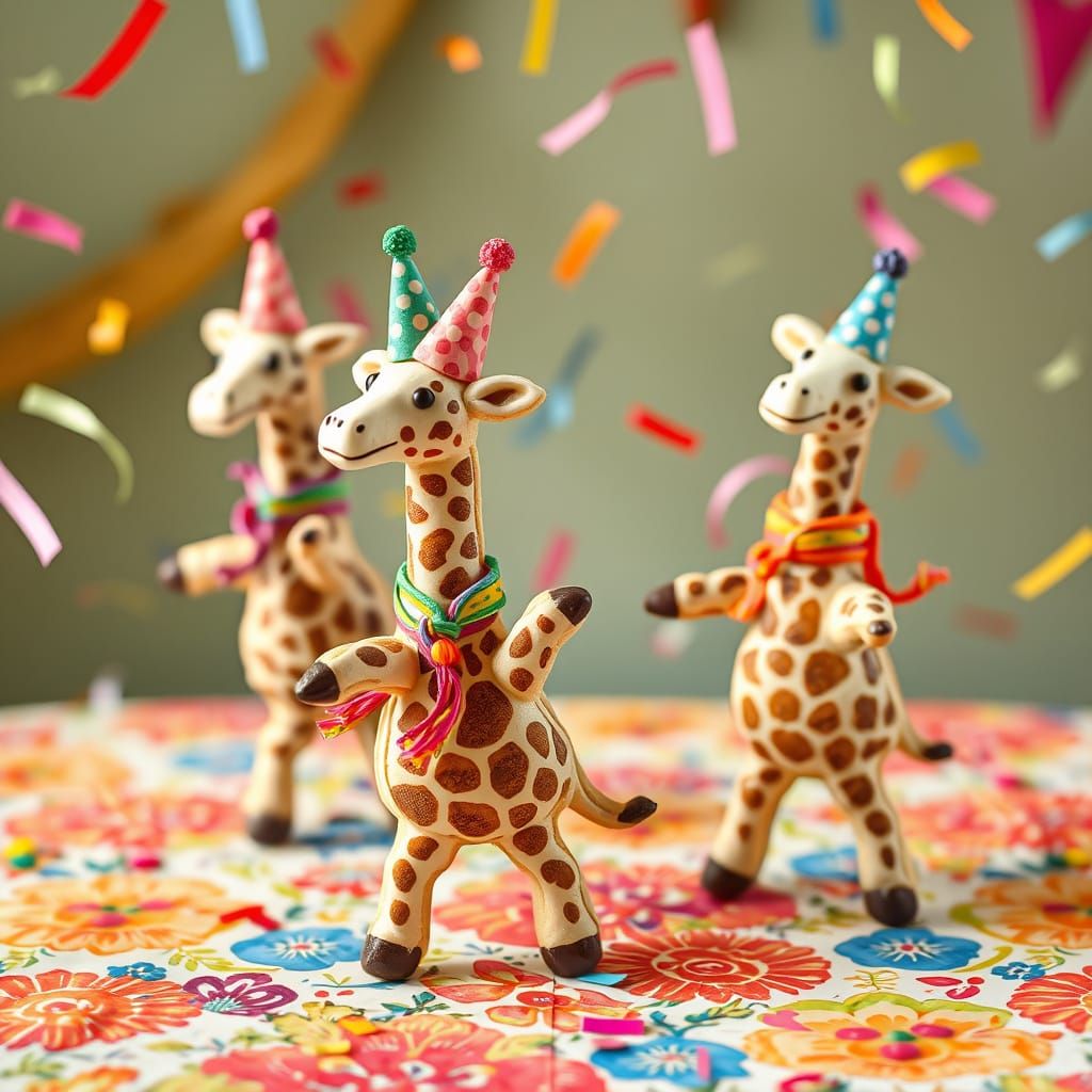 Dancing Giraffe Cookies in Whimsical Style