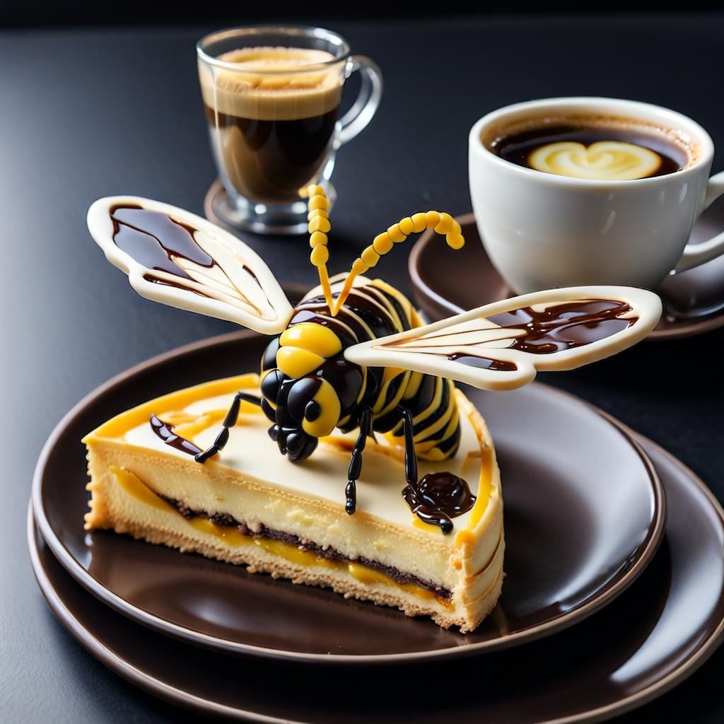 Wasp Pastry Sculpture Served with Coffee