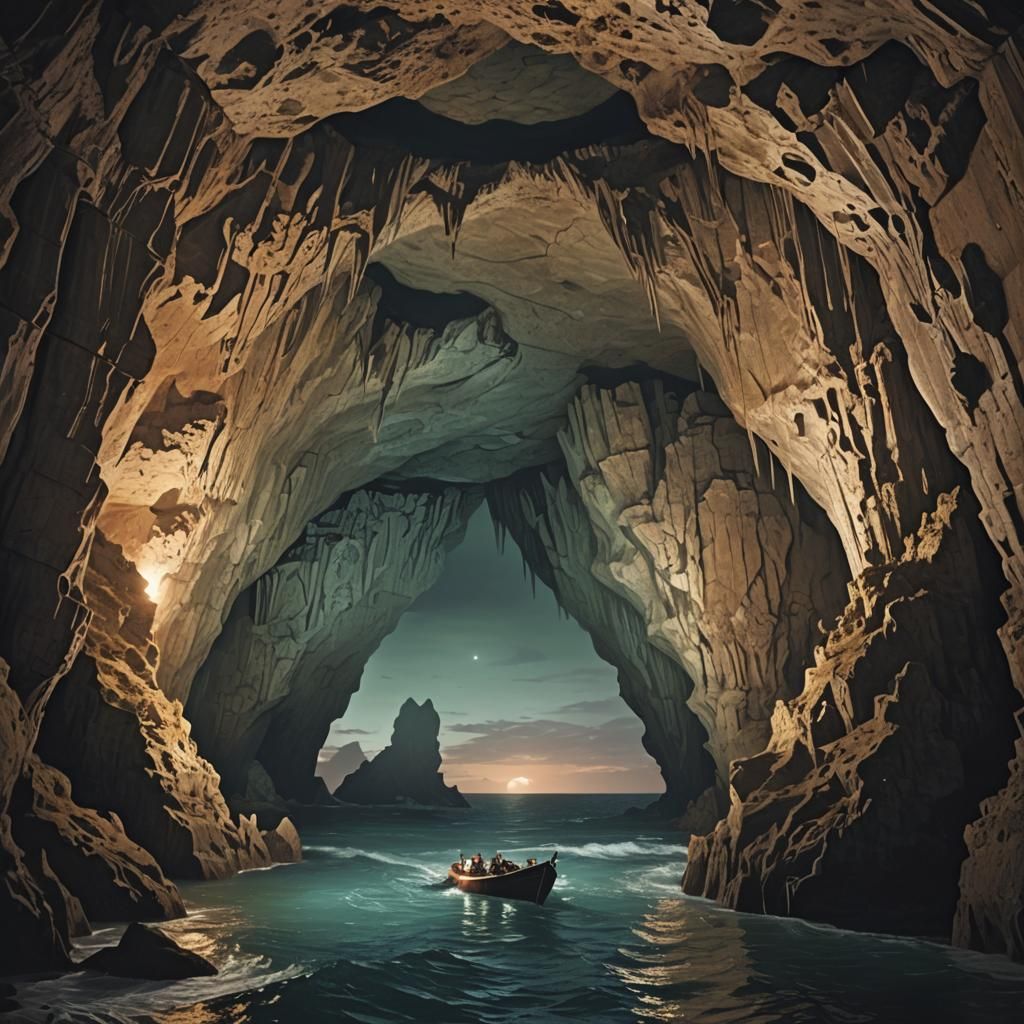 Illuminated Sea Cave with Eerie Echoes