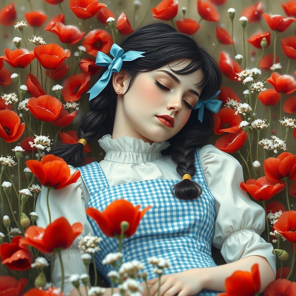 Ethereal Vampire Maiden Slumbers in Crimson Poppy Field