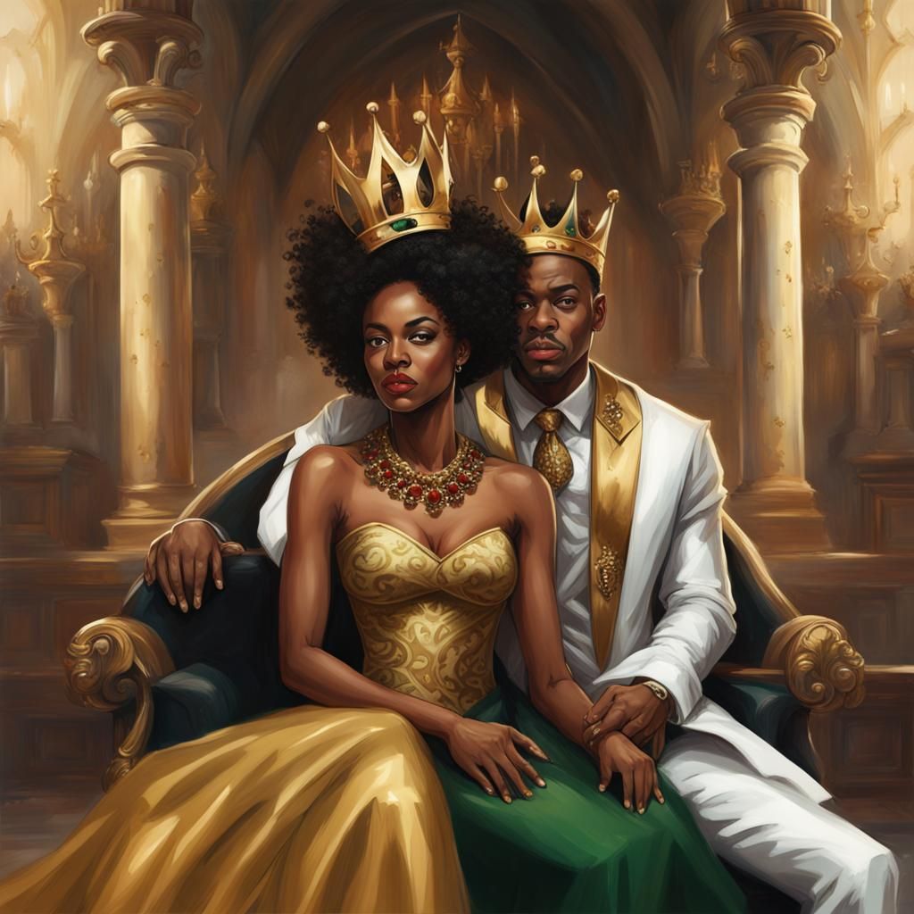 King and Queen on Thrones: Hyperrealistic Splash Art