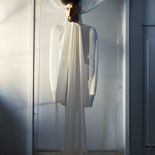 Mannequin Portrait in Derelict Gym, Hyperrealistic Style