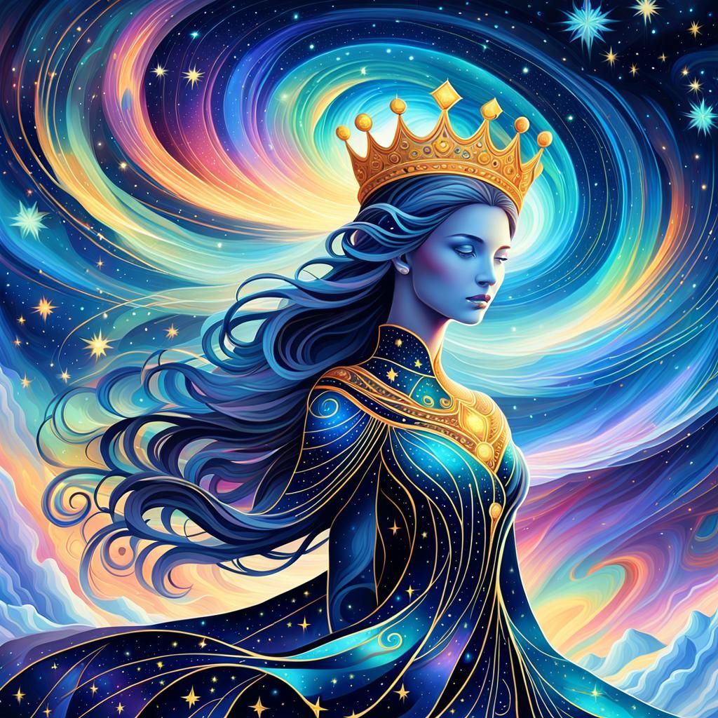 Celestial Goddess Radiating Light in Cosmic Illustration