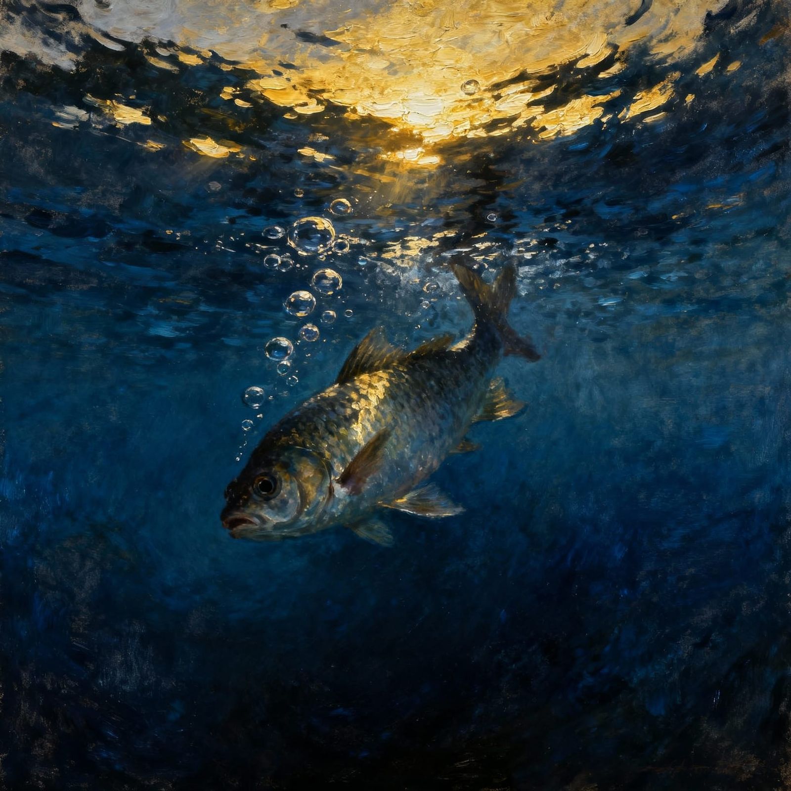 Fish's Perspective: Caught in Dramatic Deep Blue Water