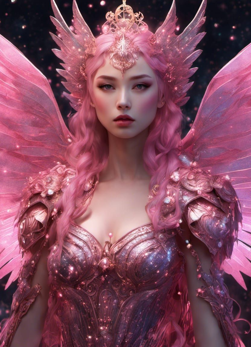 Glittering Pink Fairy Warrior in Fantasy Armor