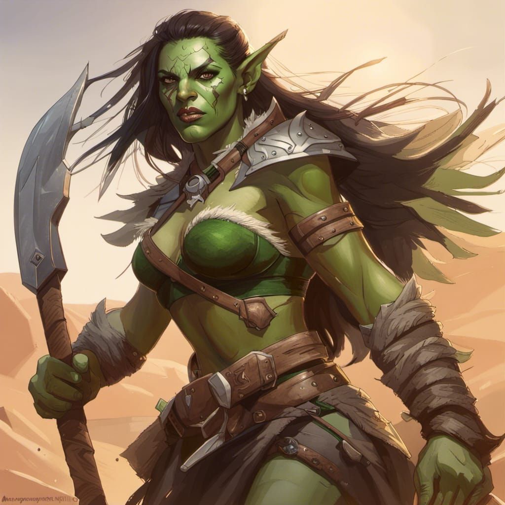 Half-Orc Barbarian Ranger in Hyperdetailed Digital Art