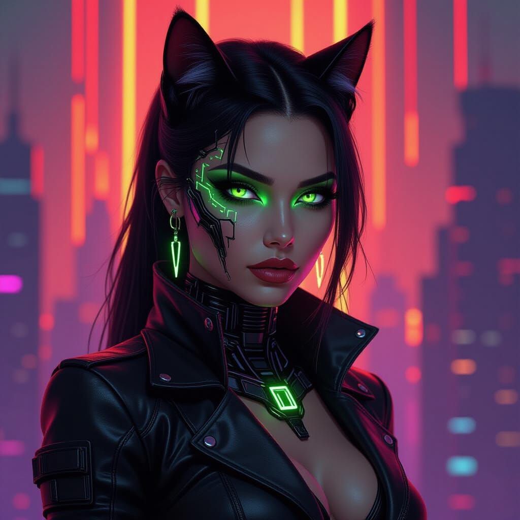 Cyberpunk Goddess Dissolving into Circuitry