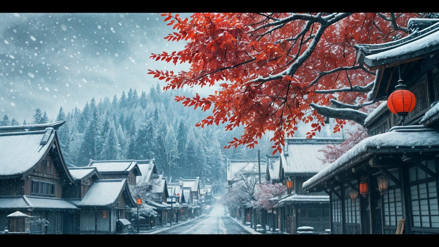 Winter's Dark Solace in a Snow-Enshrouded Japanese Village