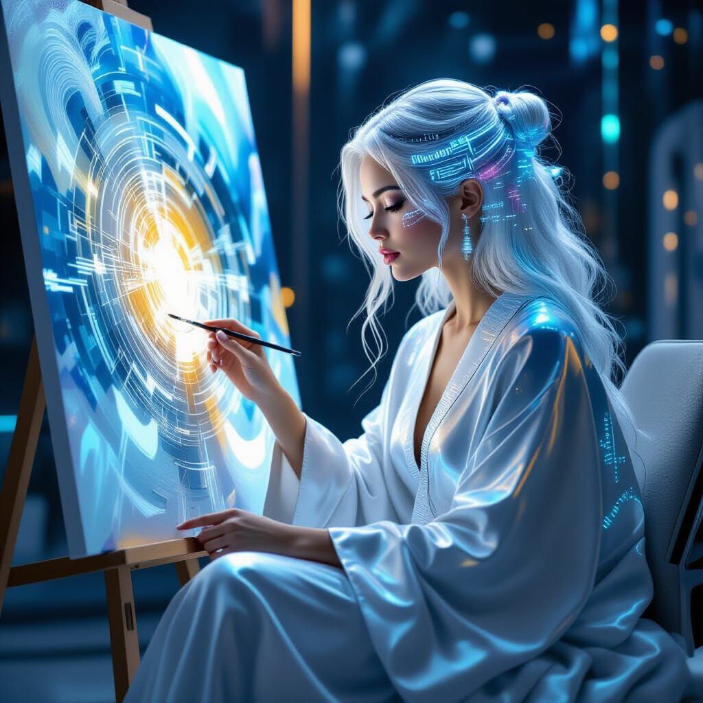 AI Artist in Futuristic Studio as Digital Art