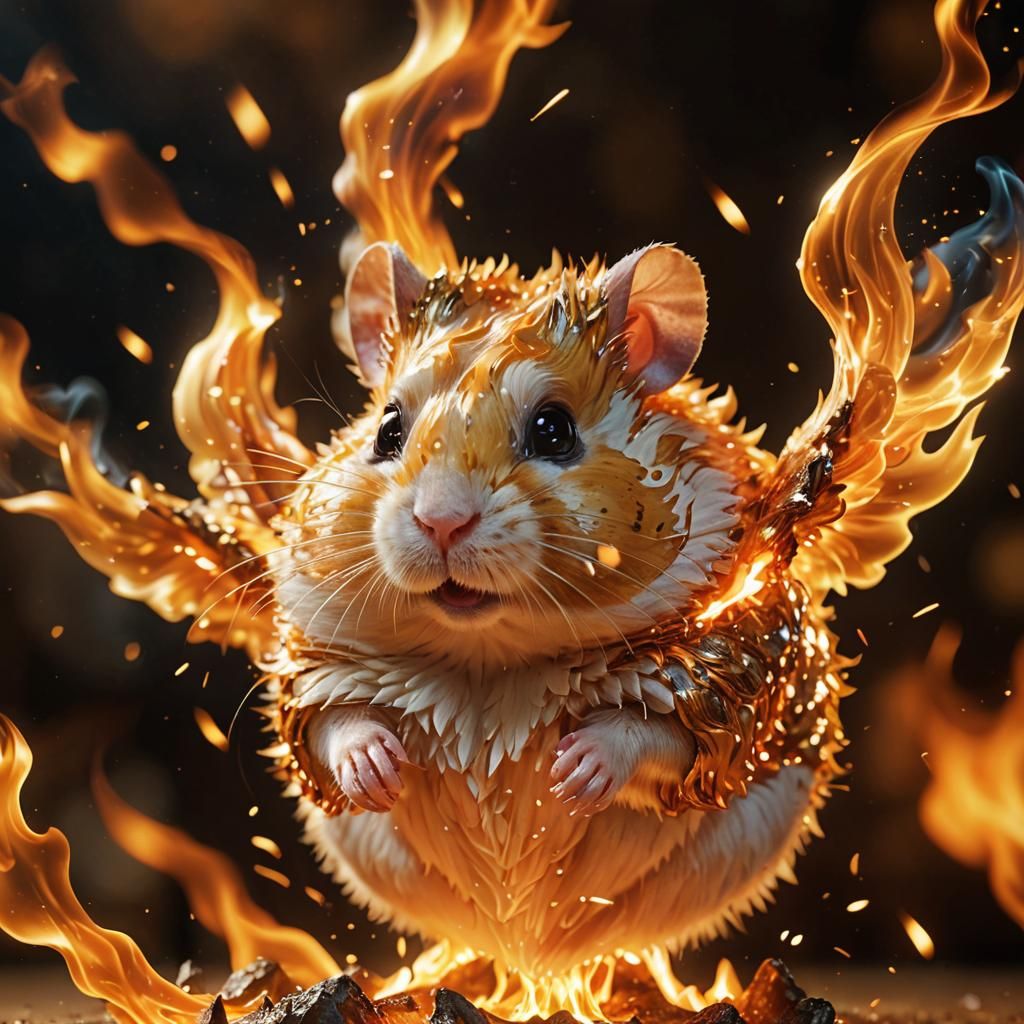 Fiery Angelic Hamster in Flight: 3D CGI Art