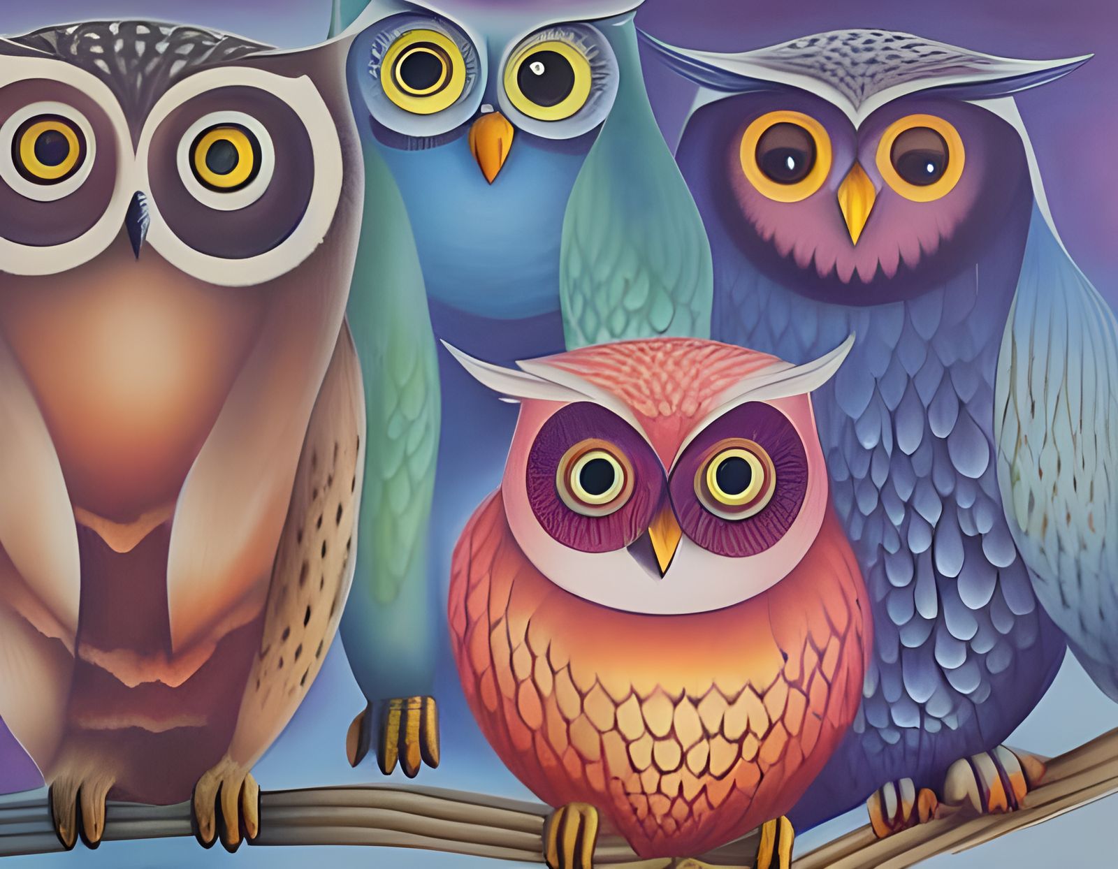 Icy Demon Owls in Watercolor on Black Paper