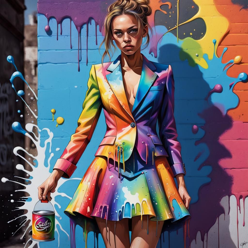 Rainbow Dress Suit in Graffiti Splash Art Style