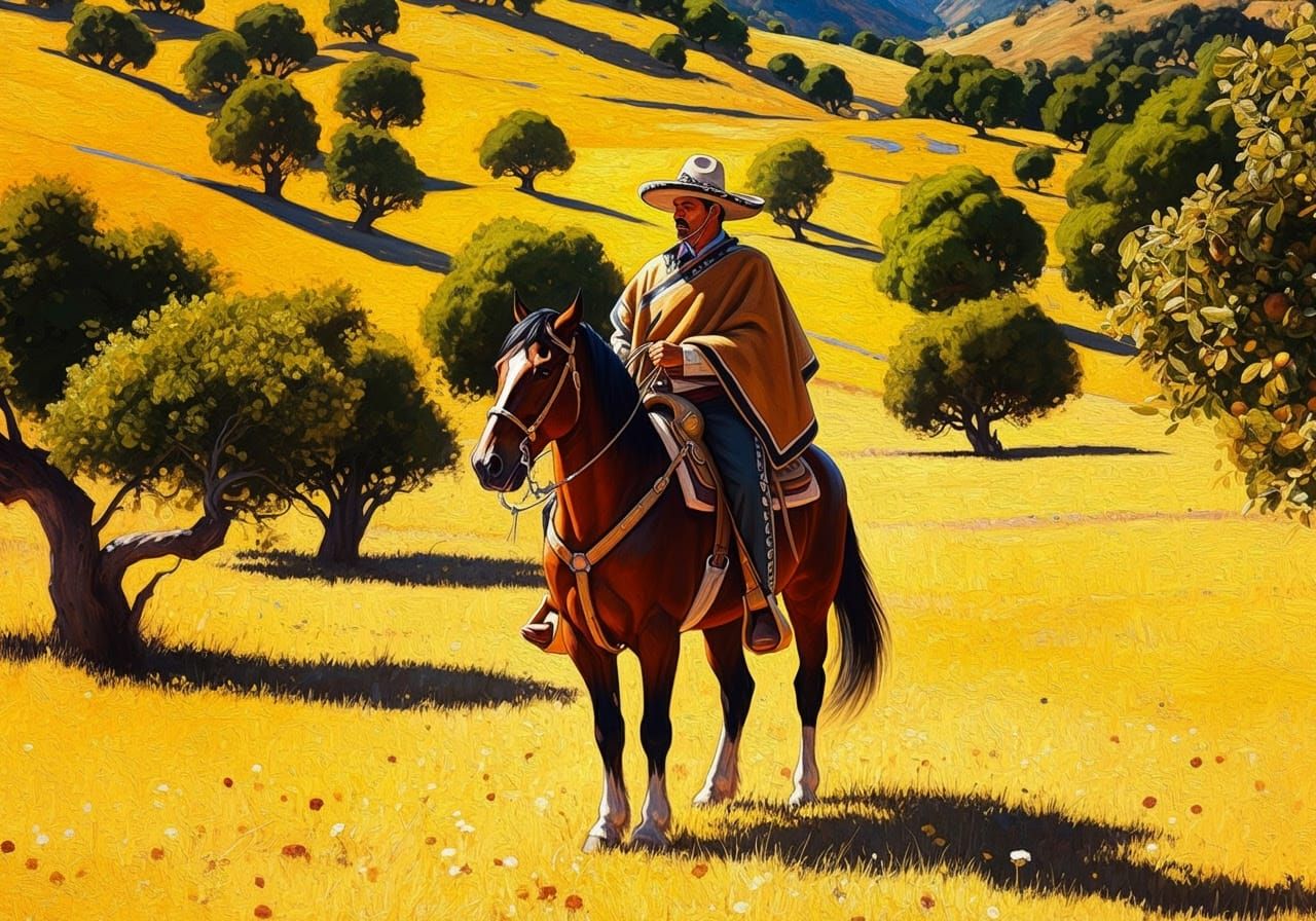 Vaquero on Horseback in Watercolor Painting