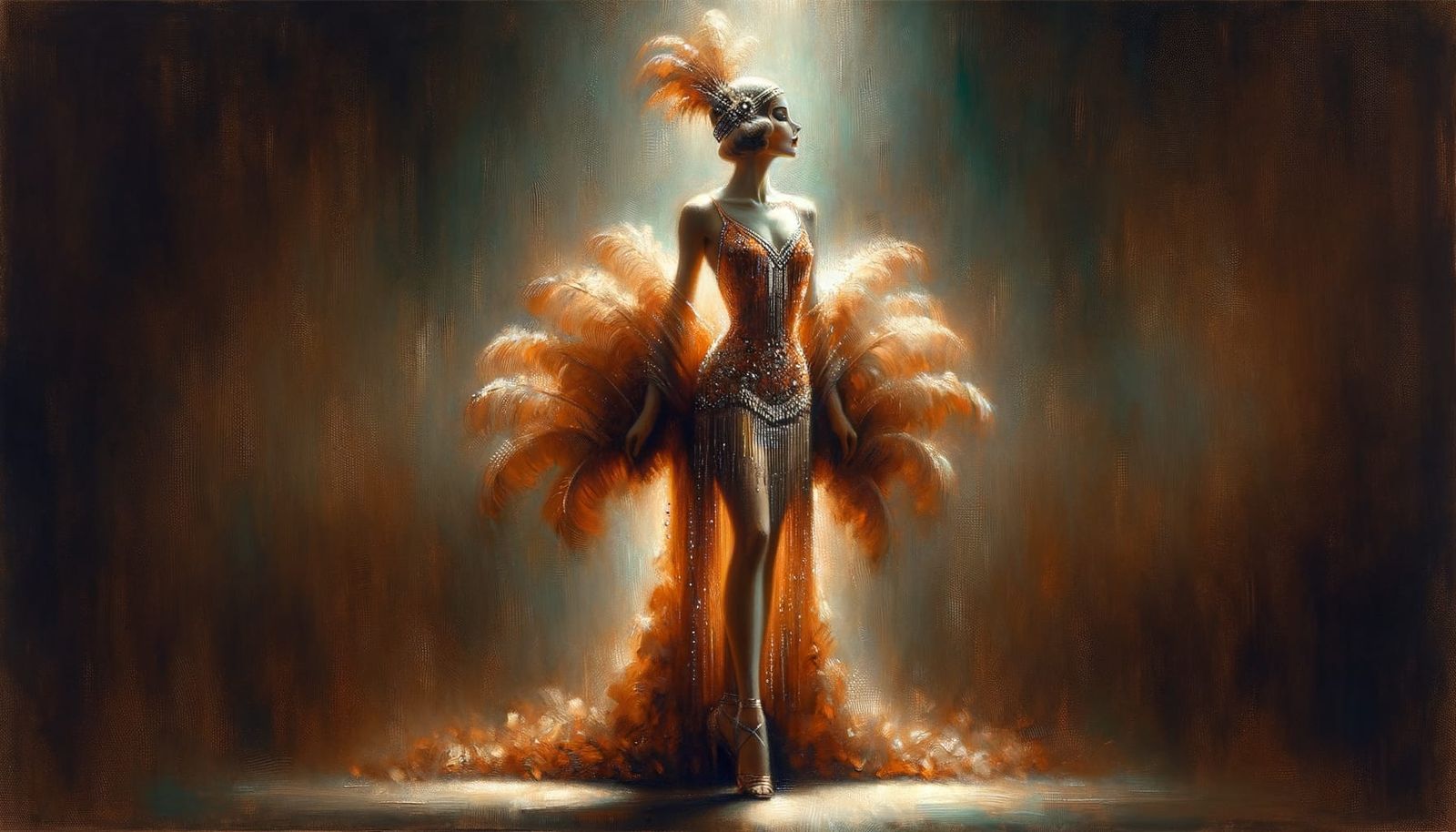 Elegant 1920s Showgirl in Orange Sequins