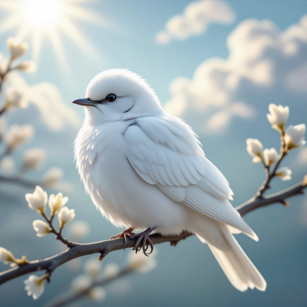 Ethereal White Bird with Silver Feathers