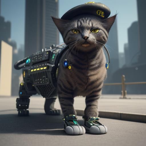 Futuristic Sci-Fi Cat with Yellow Eyes