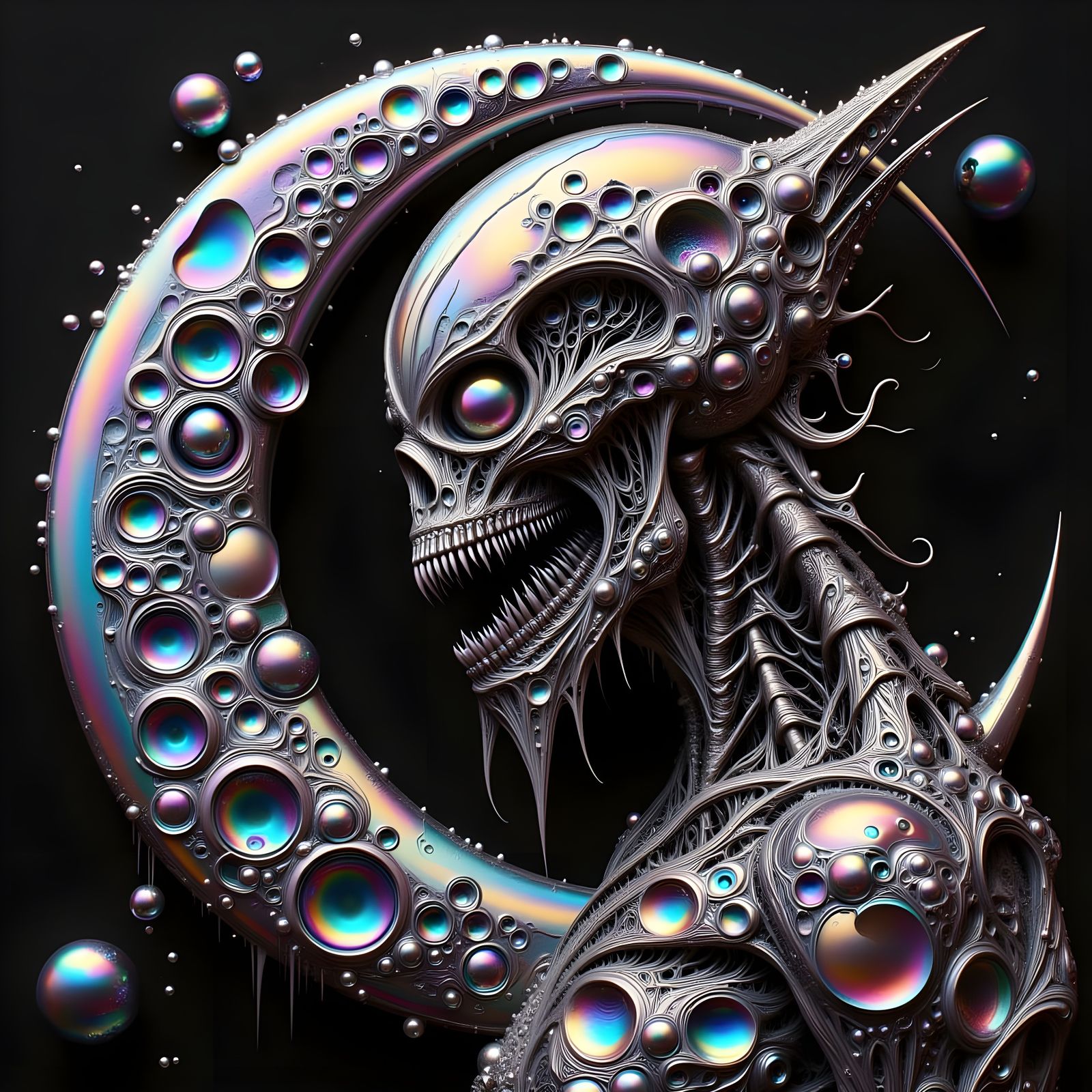 Steampunk Creature Under Crescent Moon