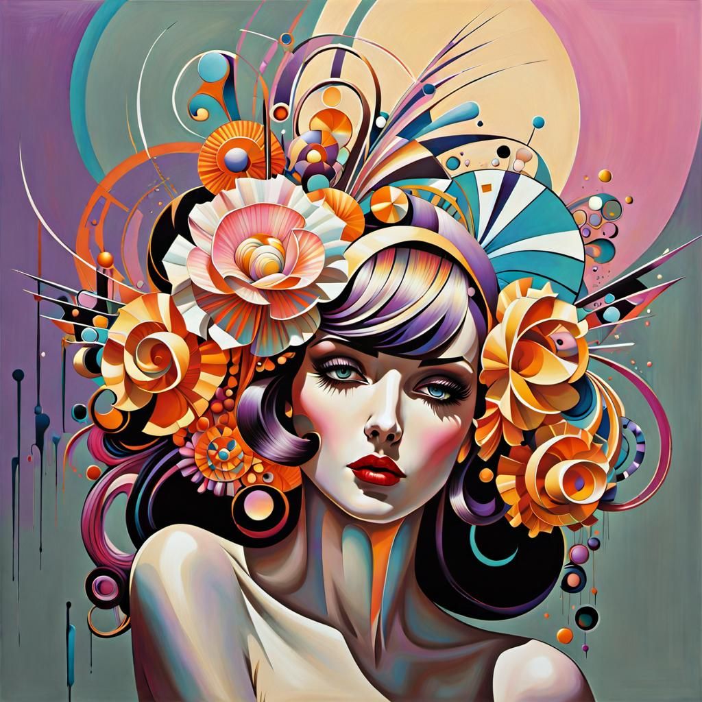 Geometric Art Deco Composition in Pastel Colors