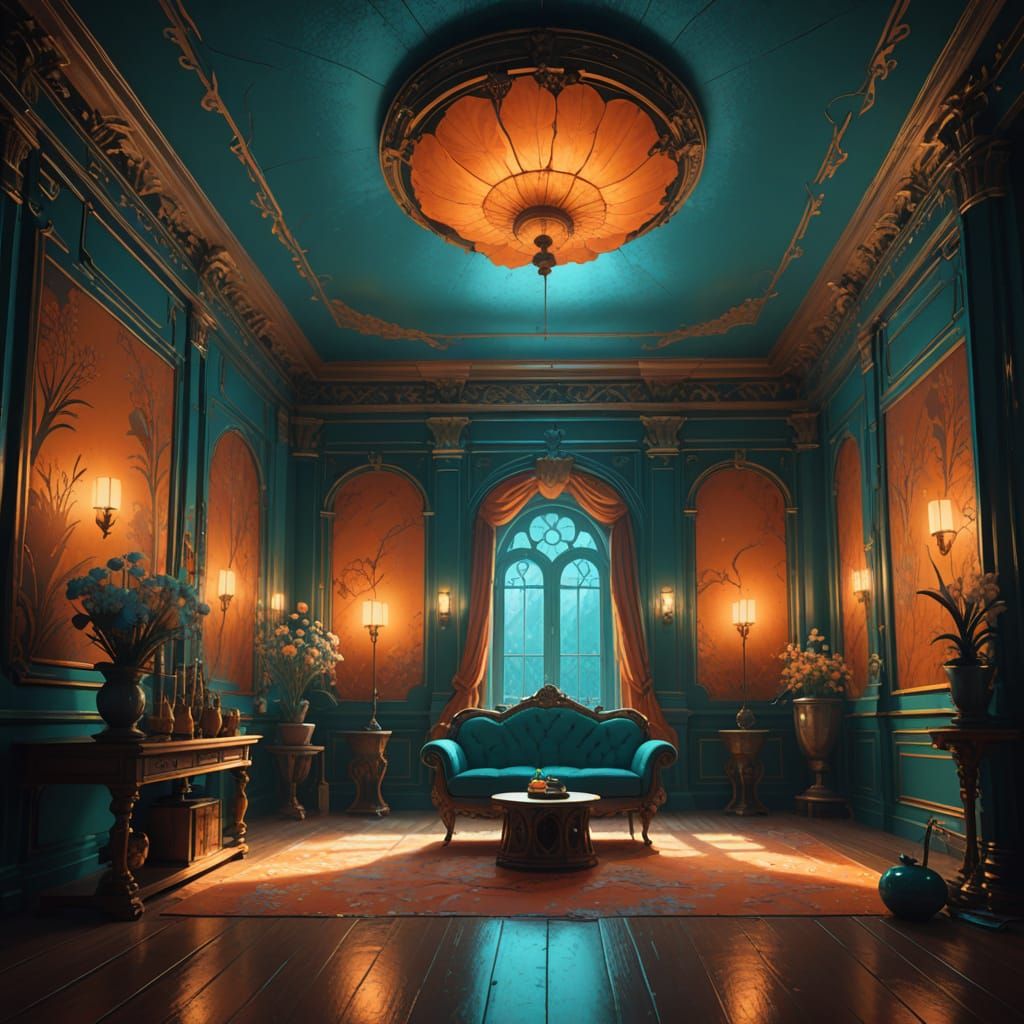 Dreaming Chamber in Impasto Style with Glowing Mist