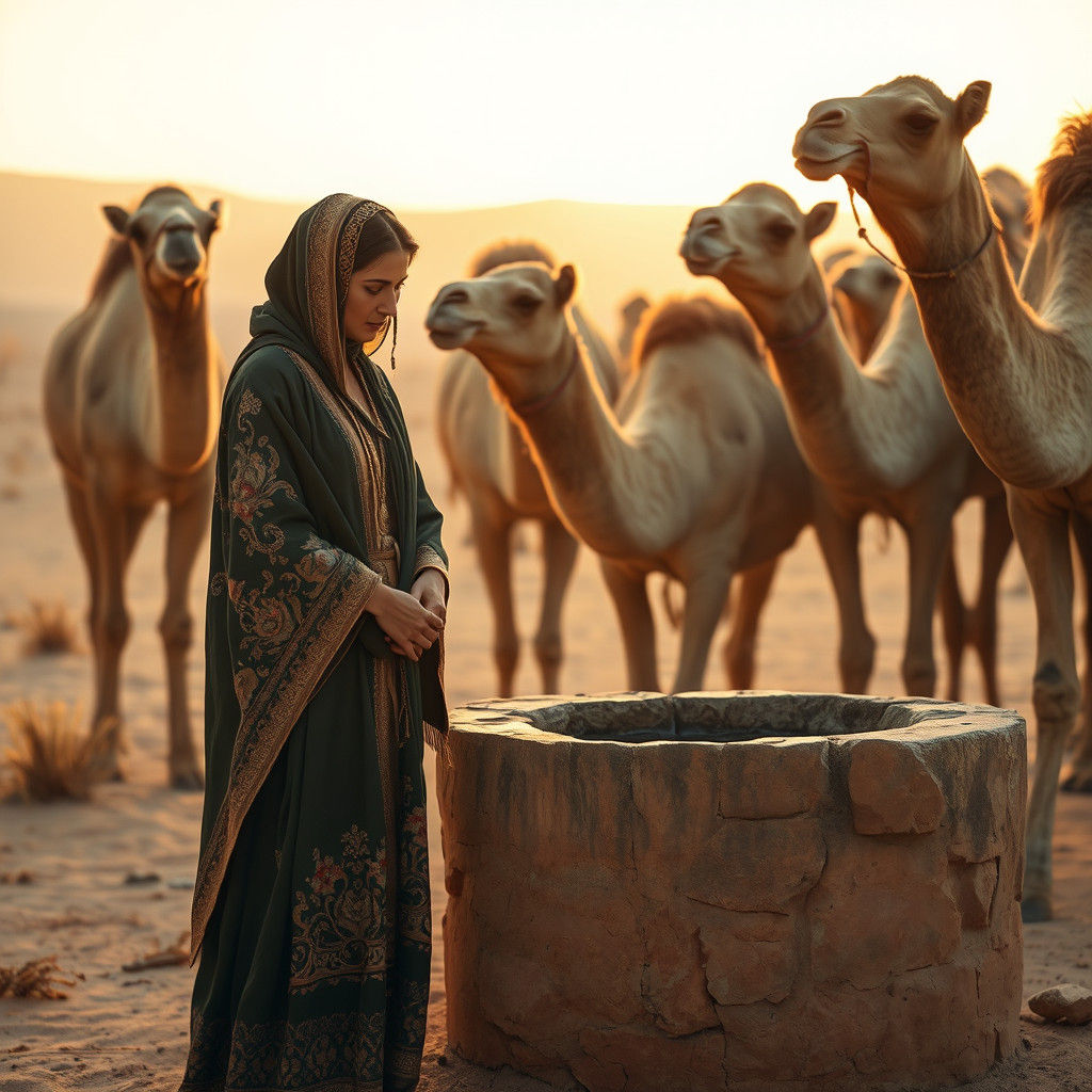 Rivka Offers Water to Camels in Orientalist Style
