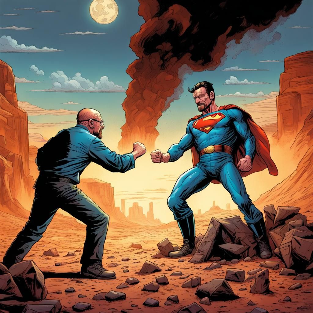 Superhero Battle on Mars in Comic Book Style