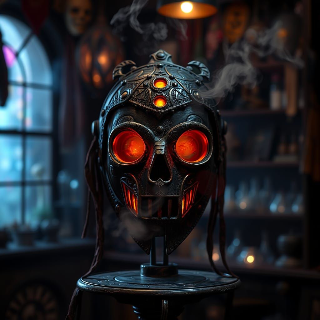 Cursed Ancient Mask in Occult Shop: Photography
