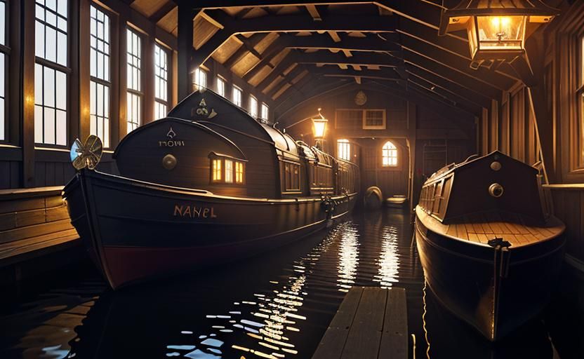 Narrowboat at Dusk: Industrial Revolution England