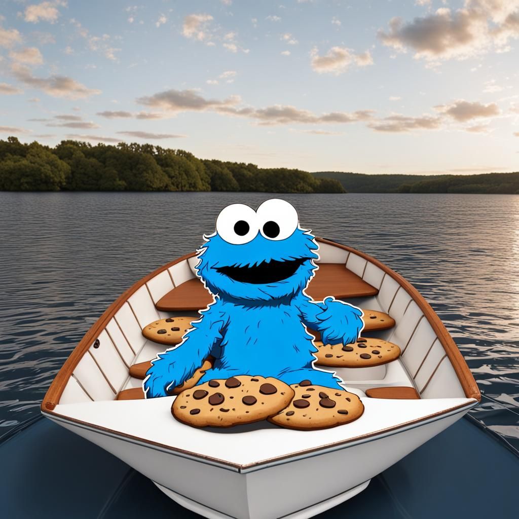 Cookie Monster on a boat