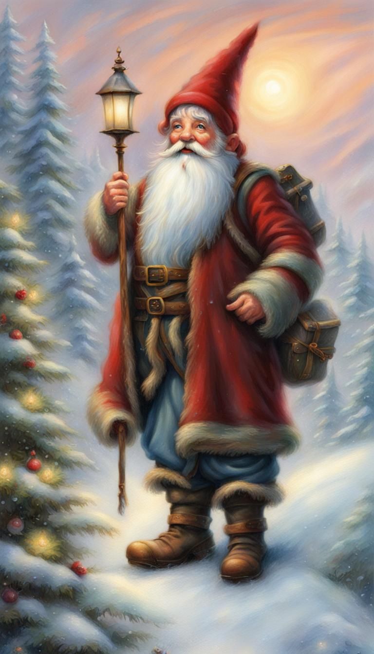 Christmas Gnome in Ethereal, Hyperdetailed Fantasy Landscape